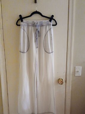 Wide Leg Sheer Drawstring Pants in Off-White